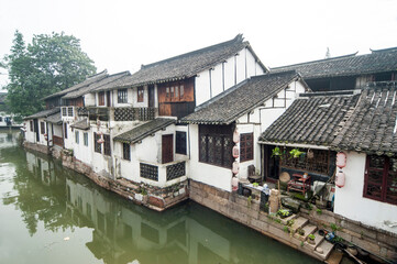 Fototapeta na wymiar Zhujiajiao River in Qingpu, Shanghai, China is the construction of residential houses. Zhujiajiao is a famous historical and cultural town in China and a famous tourist destination.