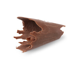 One tasty chocolate curl isolated on white