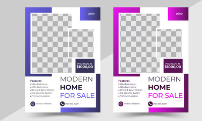 Real State business flyer template design, space for photo background, a bundle of 2 templates of different colors a4 size.
