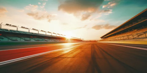 Crédence de cuisine en verre imprimé F1 F1 race track circuit road with motion blur and grandstand stadium for Formula One racing