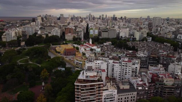 View from above, panorama of the historical center of Buenos Aires, Recoleta cemetery