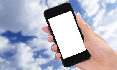 Hand showing modern smartphone with empty screen
