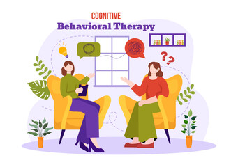 CBT or Cognitive Behavioural Therapy Vector Illustration with Person Manage their Problems Emotions, Depression or Mindset in Mental Health Background
