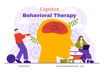 CBT or Cognitive Behavioural Therapy Vector Illustration with Person Manage their Problems Emotions, Depression or Mindset in Mental Health Background