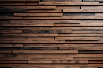 Textured wooden slats in varying shades, creating a rich, natural wall paneling effect. Ideal for interior design showcases, architectural visualizations.