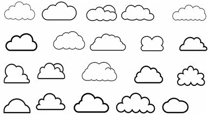 collection set contour image of a cloud, icon symbol on a white background
