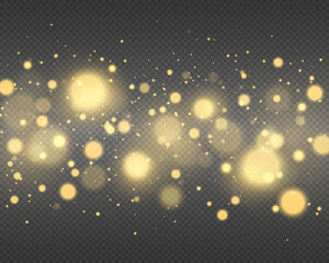 Obraz na płótnie Canvas Golden glowing lights effects isolated on transparent background. Golden lights, bokeh. Glow light effect.