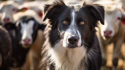 Working Dog Observing Farm in Artistic Motion Blur Panorama