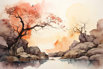 abstract water color background showing harmony in nature 