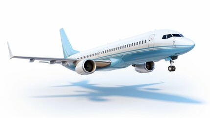 digital image of a commercial plane in flight with extreme detail placed on a white background AI generated illustration