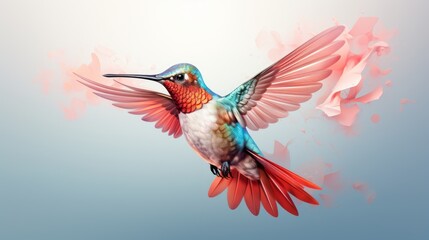 beautiful hummingbird in flight done in a style set against a plain white canvas  AI generated illustration