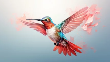 Fotobehang Kolibrie beautiful hummingbird in flight done in a style set against a plain white canvas  AI generated illustration