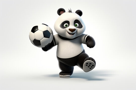cartoon character of a panda playing football