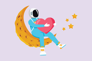 Astronaut, planet and space object. space concept. Colored flat vector illustration isolated.