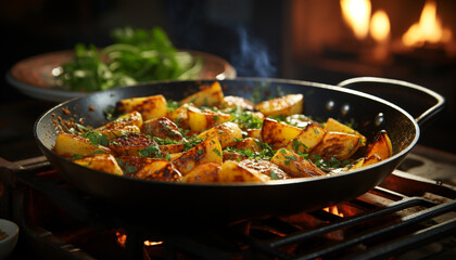 Grilled meat and vegetables, a healthy summer barbecue meal generated by AI