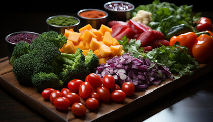 Freshness on table healthy salad, vegetarian meal, organic ingredients generated by AI