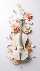 white musical background with three-dimensional ornament, musical theme notes, vertical view