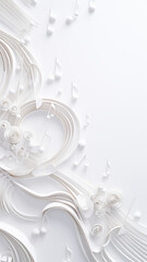 white musical background with three-dimensional ornament, musical theme notes, vertical view - obrazy, fototapety, plakaty