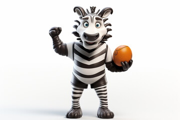 Fototapeta na wymiar cartoon character of a zebra playing football