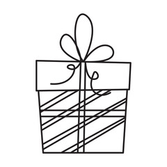 Gift outline illustration with transparent background, suitable for icon, coloring book and graphic design element