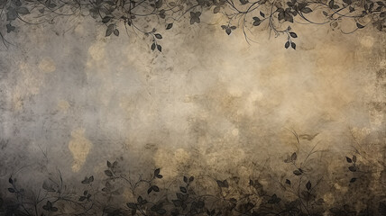 beige background with gray and black vintage wallpaper pattern on the wall - obrazy, fototapety, plakaty