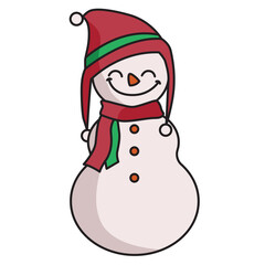 Snowman cartoon illustration with transparent background, suitable for sticker and graphic design element