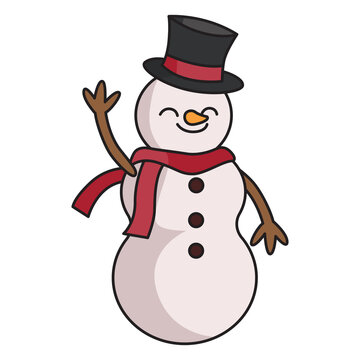 Snowman cartoon illustration with transparent background, suitable for sticker and graphic design element