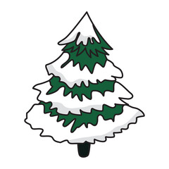 Christmas tree cartoon illustration with transparent background, suitable for sticker and graphic design element