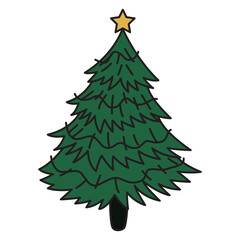 Christmas tree cartoon illustration with transparent background, suitable for sticker and graphic design element