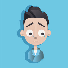 Cartoon man with sad expression. Vector illustration in flat style.