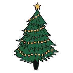 Christmas tree cartoon illustration with transparent background, suitable for sticker and graphic design element