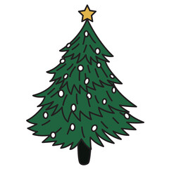 Christmas tree cartoon illustration with transparent background, suitable for sticker and graphic design element