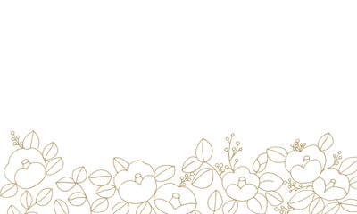 椿の線画イラスト。年賀状用和風の椿ベクターイラスト。椿の和風フレーム。Line drawing illustration of camellia. Japanese camellia vector illustration for New Year greeting cards. Japanese style frame of camellia.