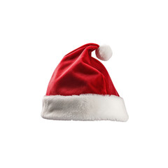 Red Santa Claus hat isolated on transparent background. Gradient mesh Santa Claus cap with fur.