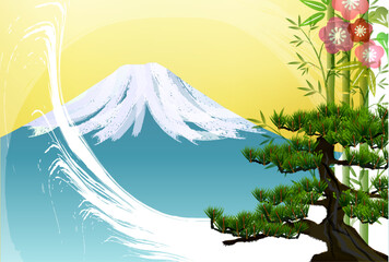 富士山　和柄　年賀状　背景