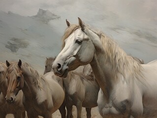 a herd of wild horses in a western-themed, horizontal format, photo illustration in JPG.  Generative ai