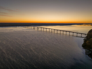 Natchez Trace National Parkway crosses the Tennessee River - John Coffee Memorial Bridge, aerial view at sunrise