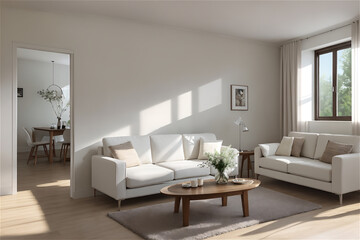 Fototapeta na wymiar Cozy and modern interior of the living room. Generative AI
