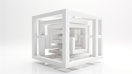 geometric hollow cube shifting its perspective located on a pure white background  AI generated illustration