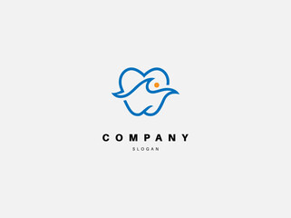 Creative blue linear logo tooth and ocean icon for dental clinic