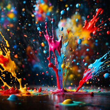 Creatividad,  explosion de color. Pintura de colores salpicando por todas partes.