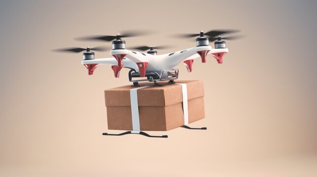 modern drone carrying a package soaring through a white background AI generated illustration