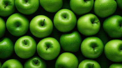 Top-view angle background of green apple fruits.
