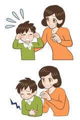 泣く・腹痛を訴える子供を心配するお母さん