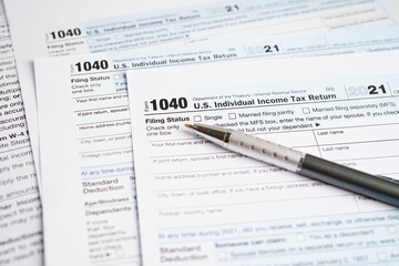 Tax form 1040 U.S. Individual Income Tax Return, business finance concept.