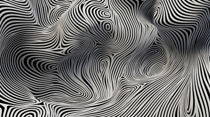 Fototapeta premium Abstract black and white graphic lines create shapes in a horizontal format as a background in a topographical-themed, graphic illustration in JPG. Generative ai