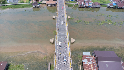 Aerial view of the bridge known as the Banua Anyar Bridge in Banjarmasin which is over the very...