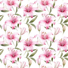 Lily seamless pattern, watercolor illustration, background.