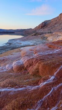 Vertical Timelapse along the Green River at the Crystal Geyser in Utah during sunset.