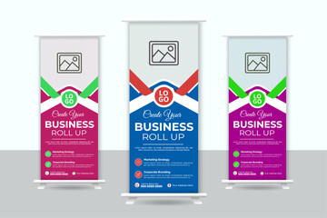 business roll up banner design template, corporate banner design with vector, company information advertisement roll up banner design .